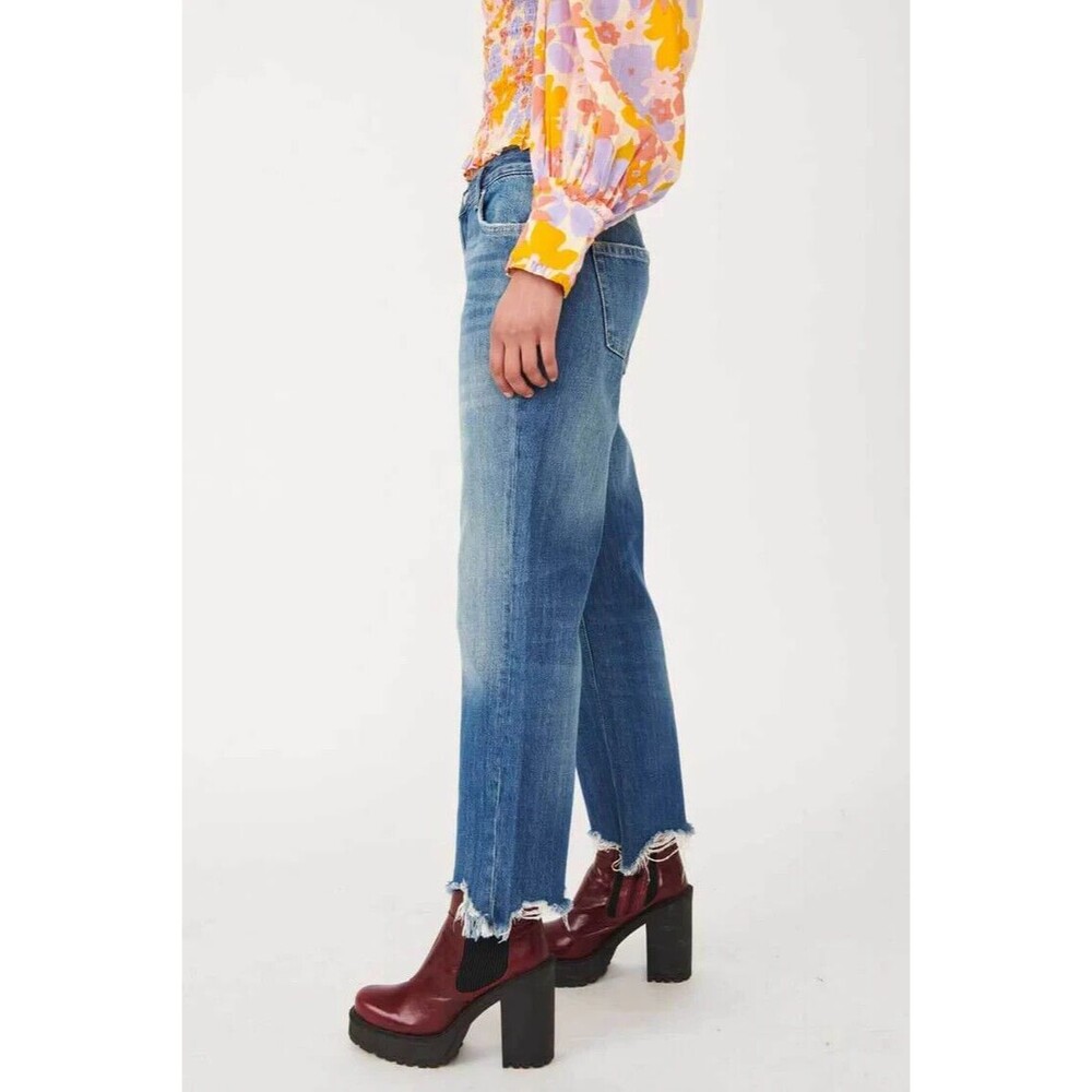 We The Free People Maggie Denim Jeans Blue Mid Rise Straight Leg Baggy Loose - Picture 2 of 5